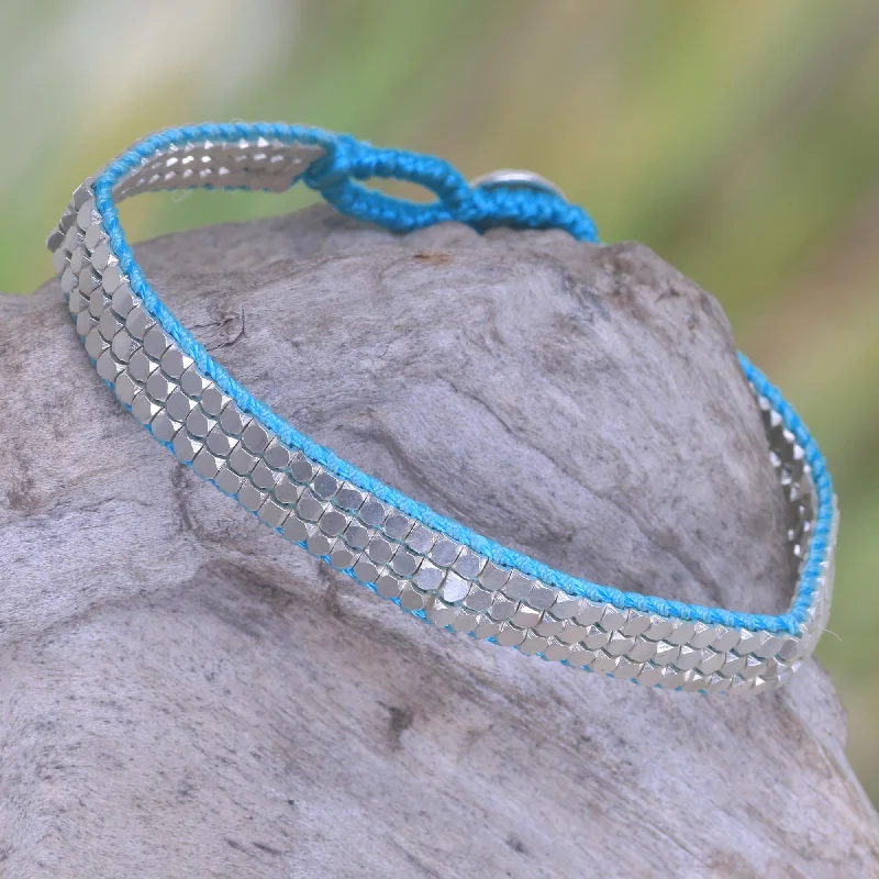 Custom birthstone charm bracelets for women-Shimmering Road in Turquoise Artisan Crafted Sterling Silver Beaded Bracelet from Bali