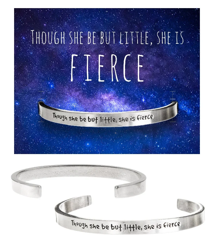 Trendy personalized leather wrap bracelets-Though She be but Little She is Fierce Quotable Cuff Bracelet