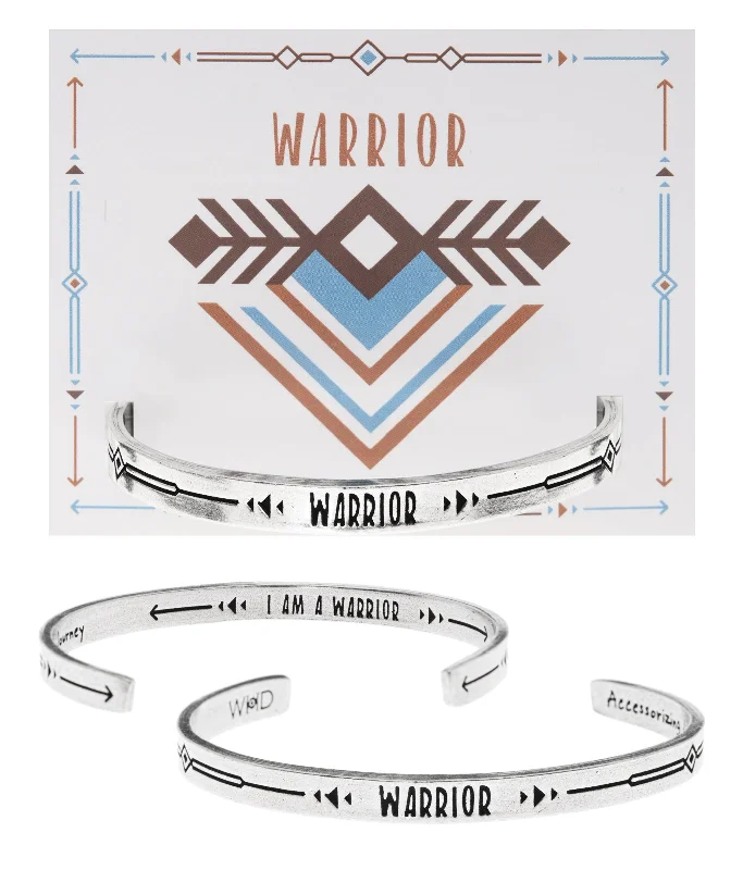 Custom leather wrap bracelets for layering-Warrior Quotable Cuff Bracelet