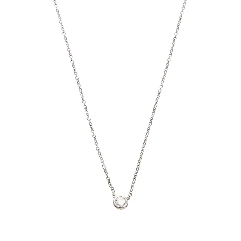 sterling silver pendant necklace for daily use-0.96ct Diamond Solitaire Bezel 14K White Gold Necklace