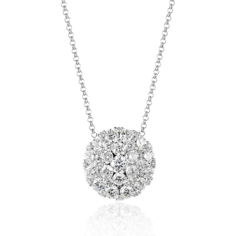 trendy pendant necklace with engraved initials-1.21ct Round Diamond Cluster 14K White Gold Necklace