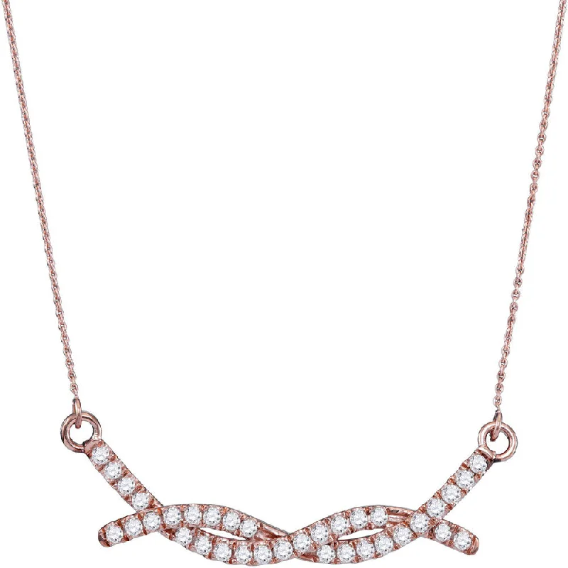 personalized gemstone pendant necklace for daily wear-10kt Rose Gold Womens Round Diamond Twist Bar Fashion Necklace 1/2 Cttw