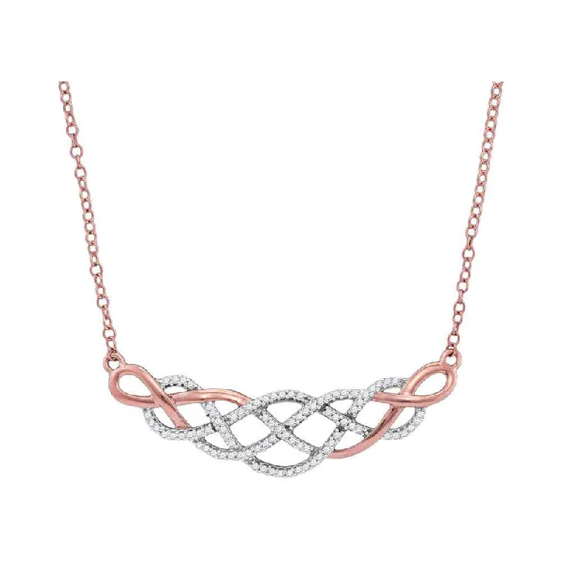 delicate chain necklace with gemstone charm-10kt Rose Gold Womens Round Diamond Woven Strand Cluster Necklace 1/4 Cttw