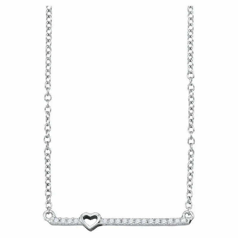 gemstone necklace for spiritual growth-10kt White Gold Womens Round Diamond Heart Bar Necklace 1/10 Cttw