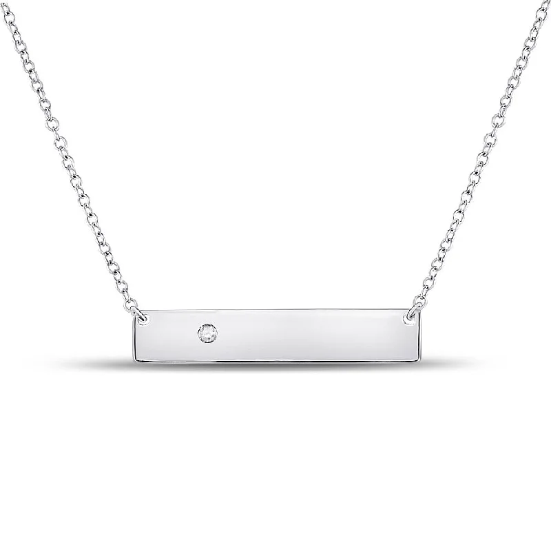 personalized infinity symbol necklace for her-10kt White Gold Womens Round Diamond Rectangle Bar Necklace .02 Cttw