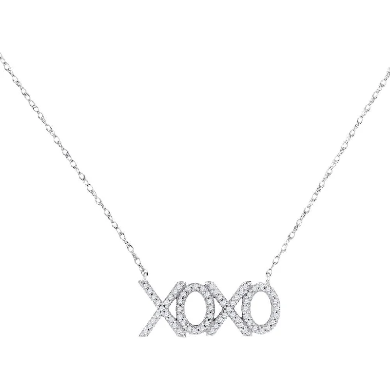 boho-inspired gemstone necklace for casual wear-10kt White Gold Womens Round Diamond XOXO Hugs Kisses Letter Necklace 1/5 Cttw