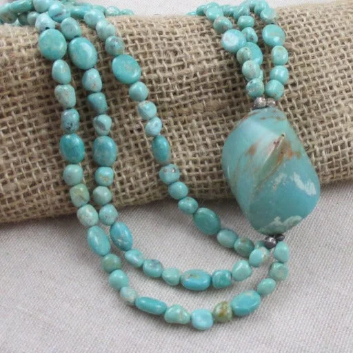 crystal pendant necklace for positive energy-Stunning Turquoise Asymmetric Multi-strand Designer Necklace