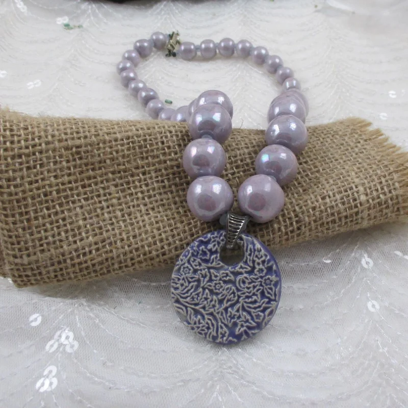 delicate chain necklace with gemstone charm-Lilac Bead  Necklace with Handmade Fair Trade Swazi Pendant