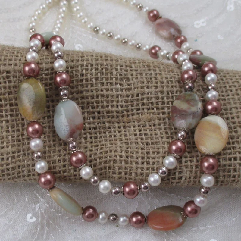 fashion statement gemstone necklace for women-Fresh Water Pearls and Gemstone Bead Necklace