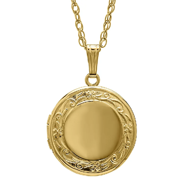 engraved pendant necklace for mother’s day-14K Gold Filled Floral 19mm Round Locket Necklace