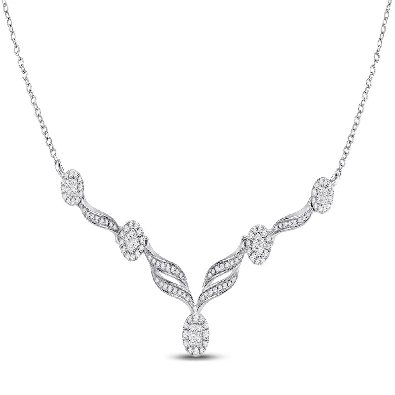 simple pendant necklace with initials for men-14kt White Gold Womens Princess Diamond Cocktail Cluster Necklace 1 Cttw