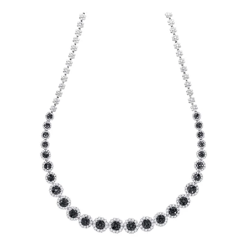 silver bar necklace with engraved initials-14kt White Gold Womens Round Black Color Enhanced Diamond Cluster Necklace 10-1/2 Cttw