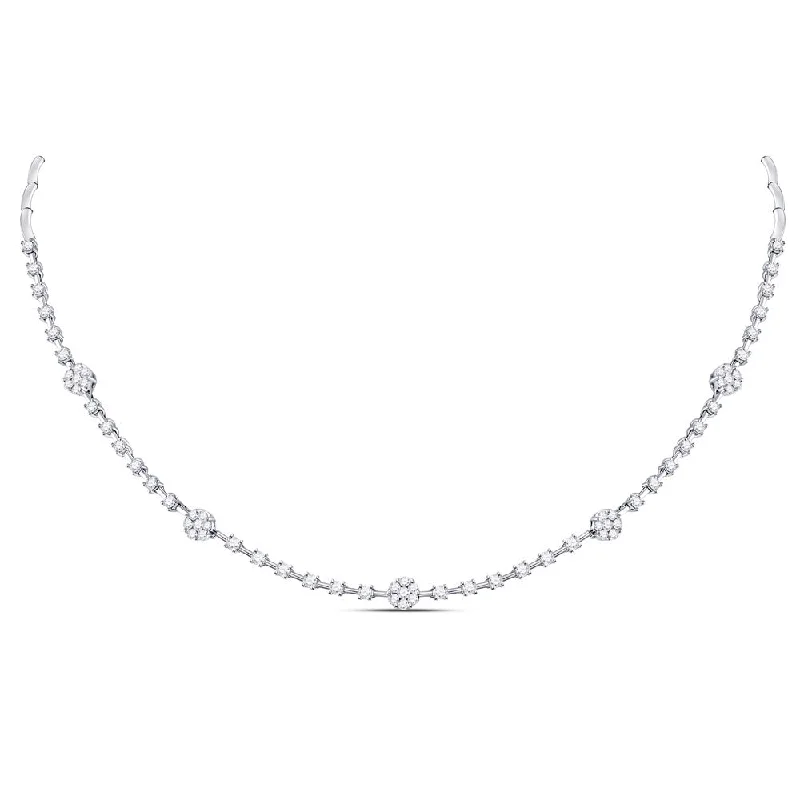 gold choker necklace for casual wear-14kt White Gold Womens Round Diamond Cluster Luxury Necklace 1-7/8 Cttw