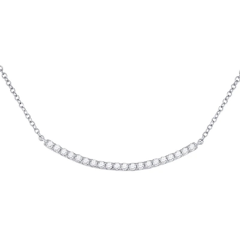 men’s sterling silver chain necklace for daily wear-14kt White Gold Womens Round Diamond Curved Bar Necklace 1/2 Cttw