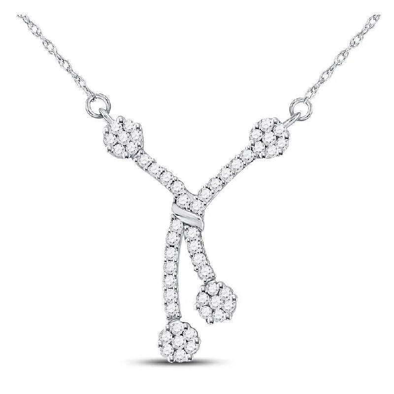 gemstone drop pendant necklace for daily wear-14kt White Gold Womens Round Diamond Dangle Flower Cluster Fashion Necklace 1/2 Cttw