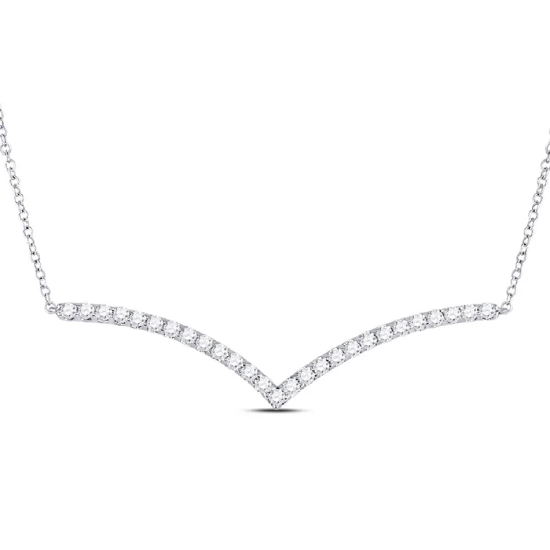 custom gemstone pendant necklace with engraving-14kt White Gold Womens Round Diamond Fashion Chevron Bar Necklace 1 Cttw