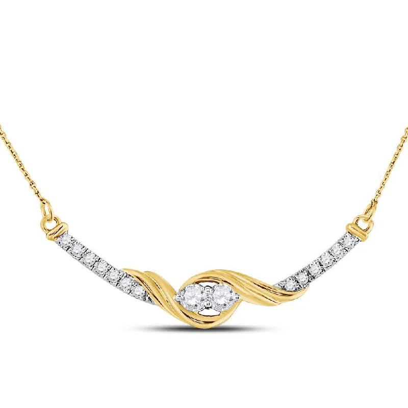 unique silver pendant necklace with custom charm-14kt Yellow Gold Womens Round Diamond Bar 2-stone Necklace 1/3 Cttw