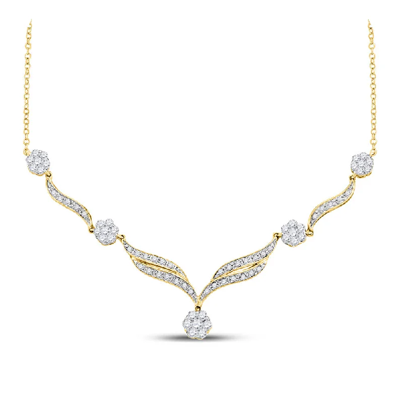 simple crystal pendant necklace for gifts-14kt Yellow Gold Womens Round Diamond Cluster Y-Shape Necklace 3/4 Cttw