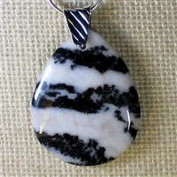 silver birthstone necklace for personalized gifts-Pendant Necklace Black & White Zebra Jasper Pendant