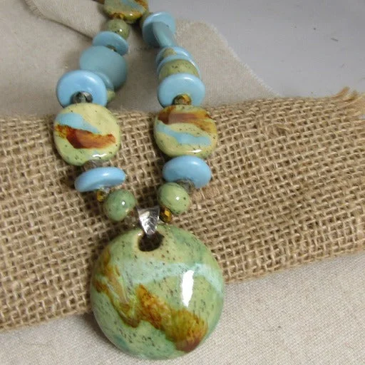 engraved pendant necklace for personal touch-Handmade Fair Trade Kazuri Necklace Turquoise & Green Beads