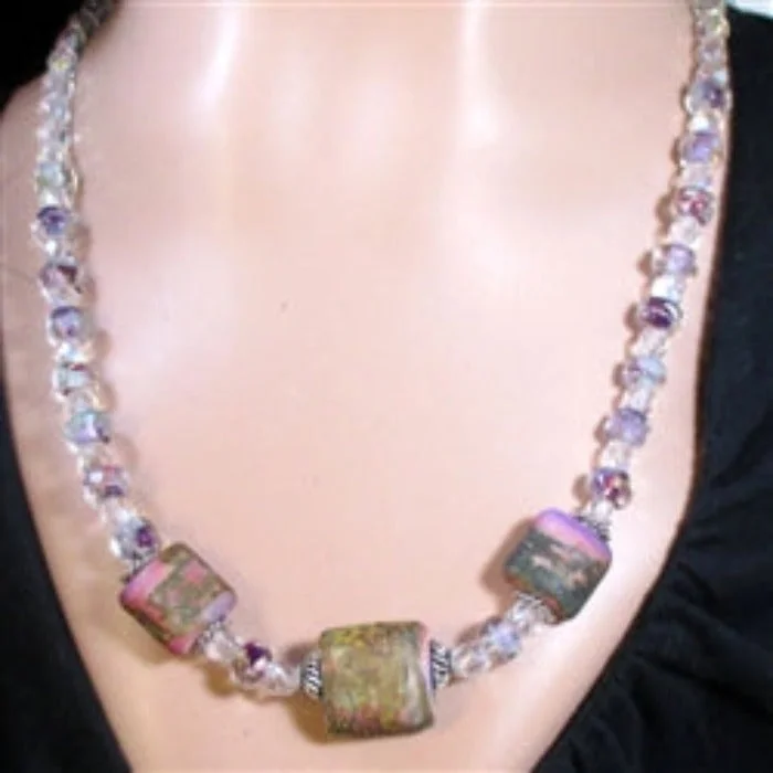 custom initials necklace for kids-Pink Handmade & Crystal Beaded Necklace Elegant Evening Wear