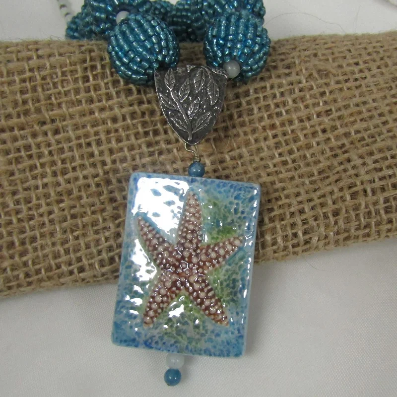 men’s silver cross pendant necklace for faith-Exquisite Turquoise Blue Handmade Artisan Bead Starfish Necklace