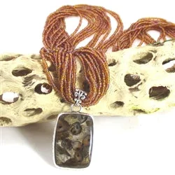 adjustable choker necklace for layering-Multi-strand Sandstone Necklace with Rhyolite Opal Pendant