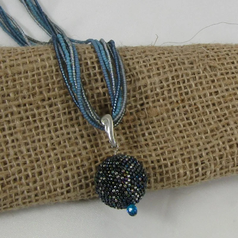 custom gemstone necklace for friends-Blue Multi-strand Necklace with Shades of Blue  Ball Pendant