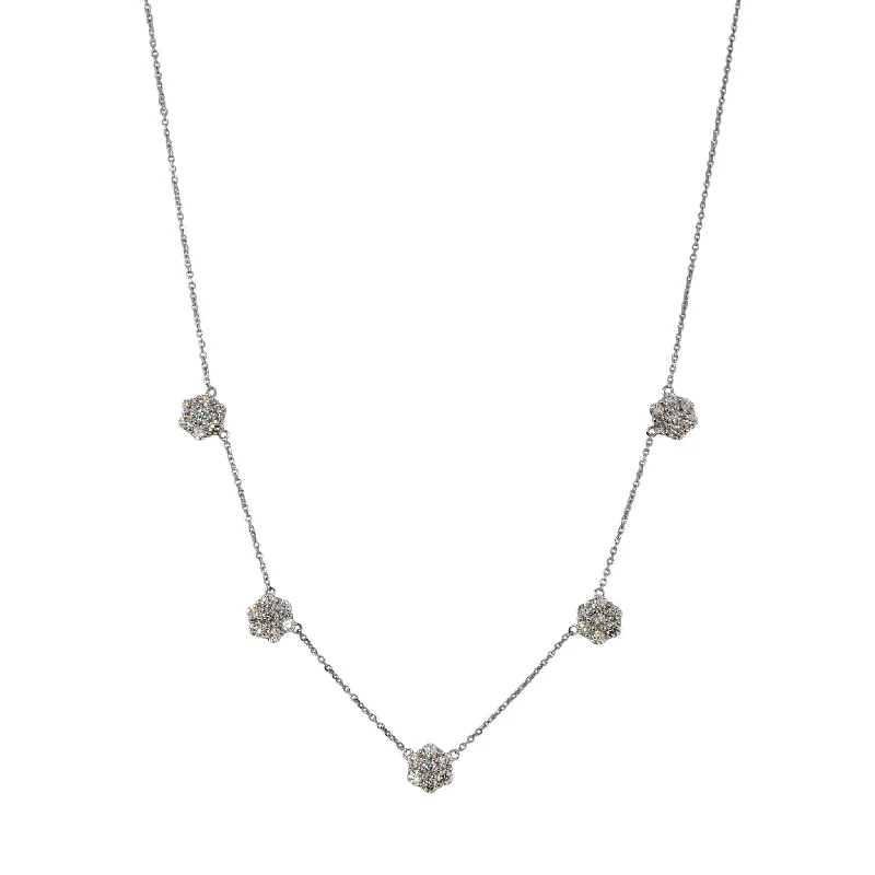 adjustable choker necklace for layering-2ct Diamond Flower Cluster 5 Station 14K White Gold Necklace