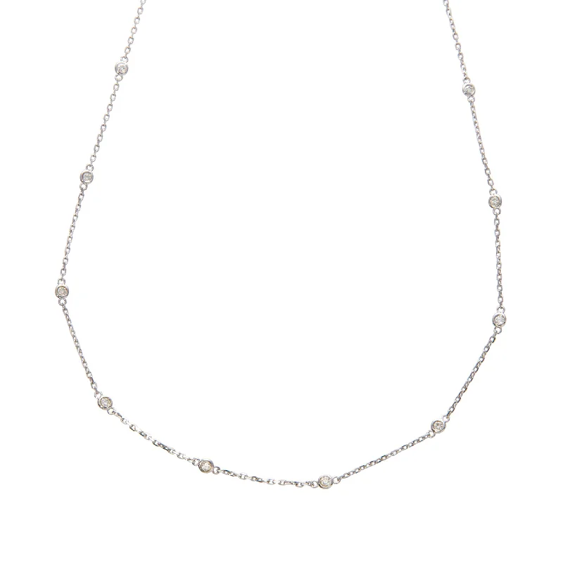 crystal healing necklace for women-.50ctw Diamond by the Yard 14 Station 14K White Gold Necklace