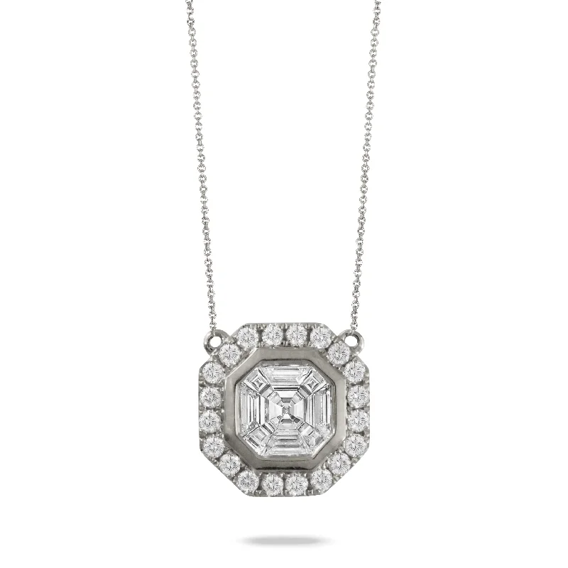 silver pendant necklace with moonstone charm-.50ct Diamond Emerald-Cut Illusion 18K White Gold Necklace