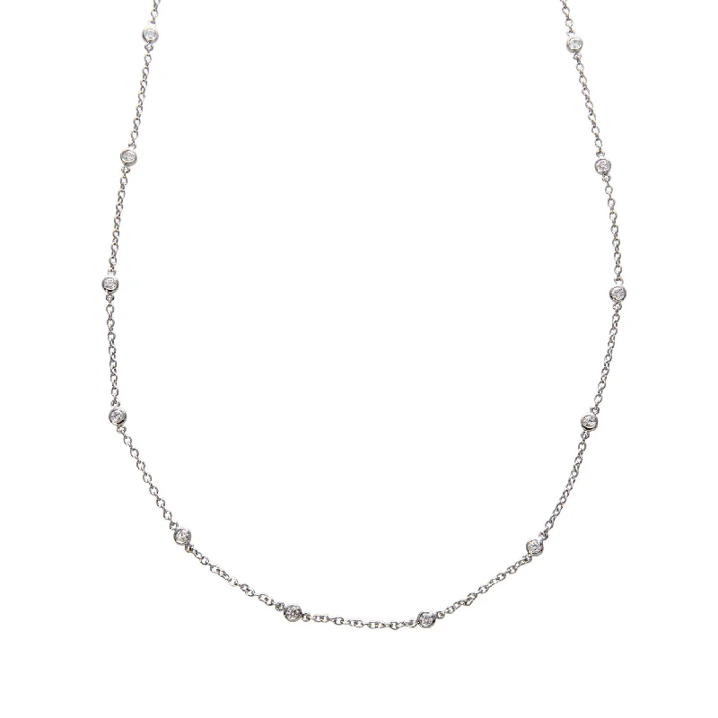 silver infinity bar necklace for couples-.56ct Diamond by the Yard 14 Station 14K White Gold Necklace