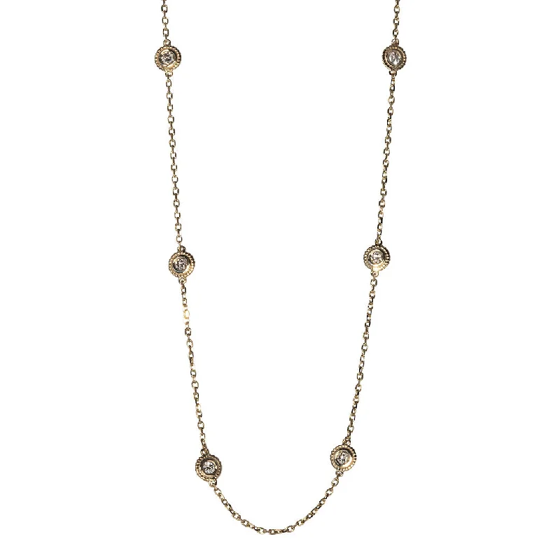 crystal pendant necklace for fashion lovers-.75ct Diamond by the Yard 10 Station 14K Yellow Gold Necklace