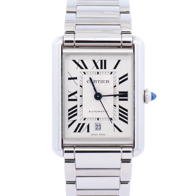 custom photo locket necklace with initials-Cartier Tank Must 41mm X 31mm Stainless Steel White Roman Dial Watch Reference# WTSA0053