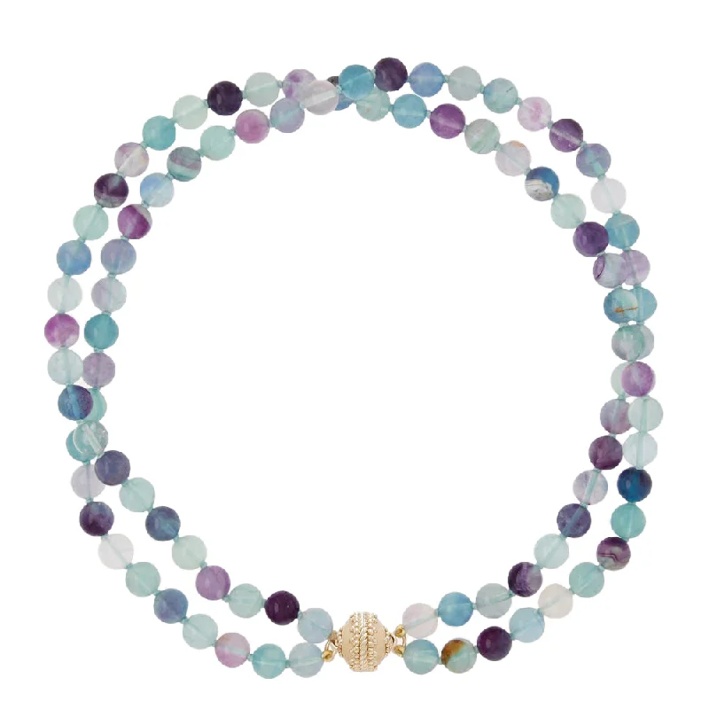 men’s custom cross necklace with engraving-Clara Williams Victoire Multi-Colored Fluorite 8mm Double Strand Necklace