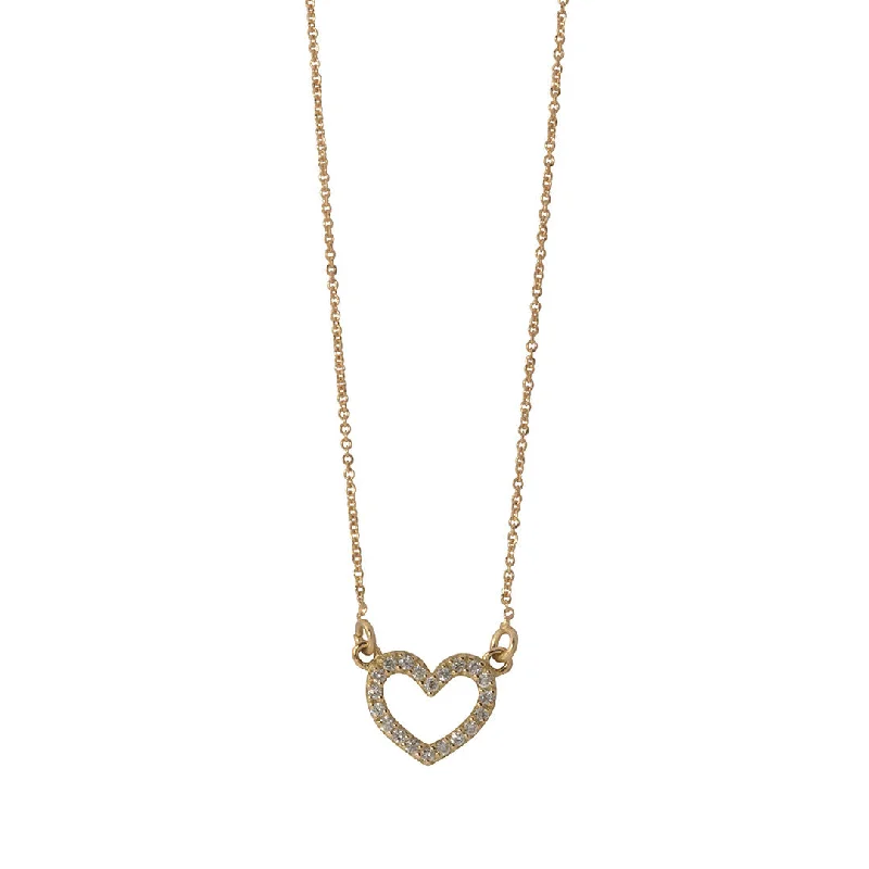 personalized silver charm necklace for moms-Diamond 18K Gold Small Open Heart Necklace