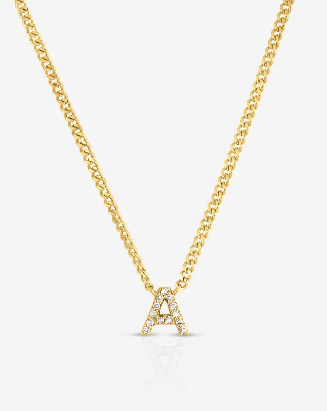 long gold chain necklace with gemstone pendant-Diamond Initial Necklace