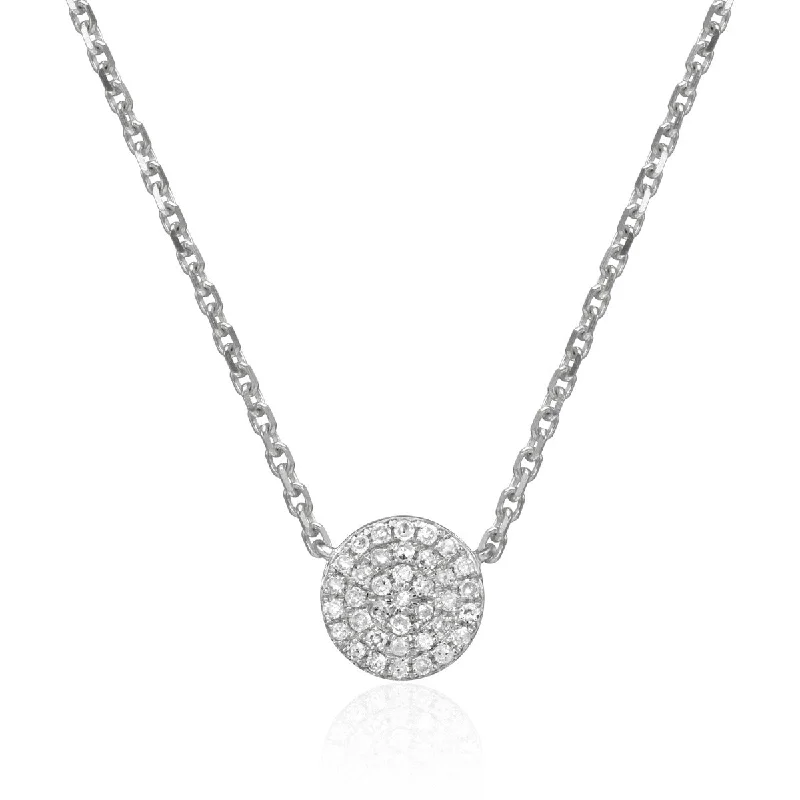 custom birthstone pendant necklace for bridesmaids-Diamond Pavé Round 14K White Gold Necklace