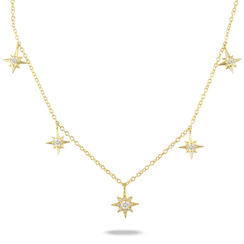 handmade pendant necklace for spiritual healing-Diamond Starburst Drop Station 14K Yellow Gold Necklace