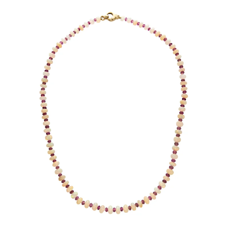 custom engraved pendant necklace for anniversary-Goshwara Opal & Rubellite Bead 18K Gold Necklace