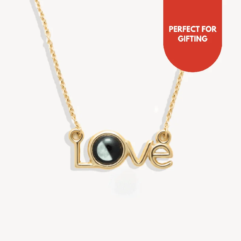 custom engraved crystal necklace for women-Luna Love Necklace in Gold