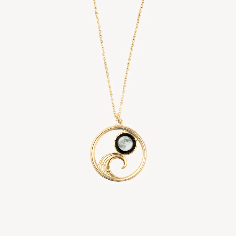 layered silver necklace with gemstone pendants-Lunar Tide Necklace in Gold