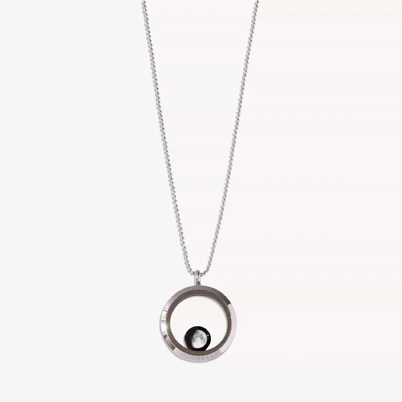 adjustable pearl necklace for layering-One Moon Locket in Stainless Steel