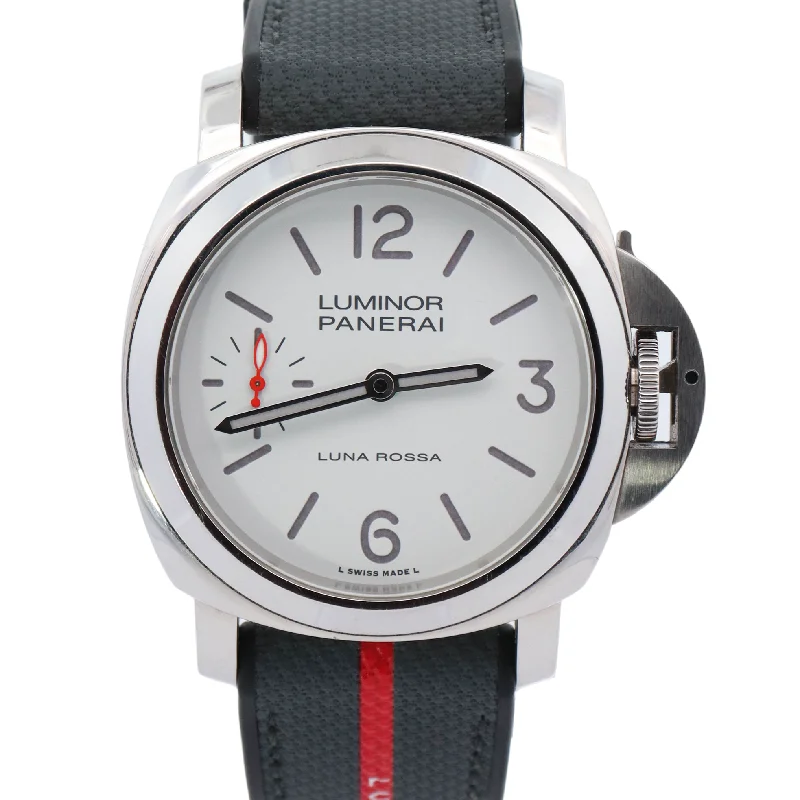 dainty silver charm necklace for layering-Panerai Luminor Luna Rossa 44mm Stainless Steel White Arabic & Stick Dial Watch Reference# PAM01342