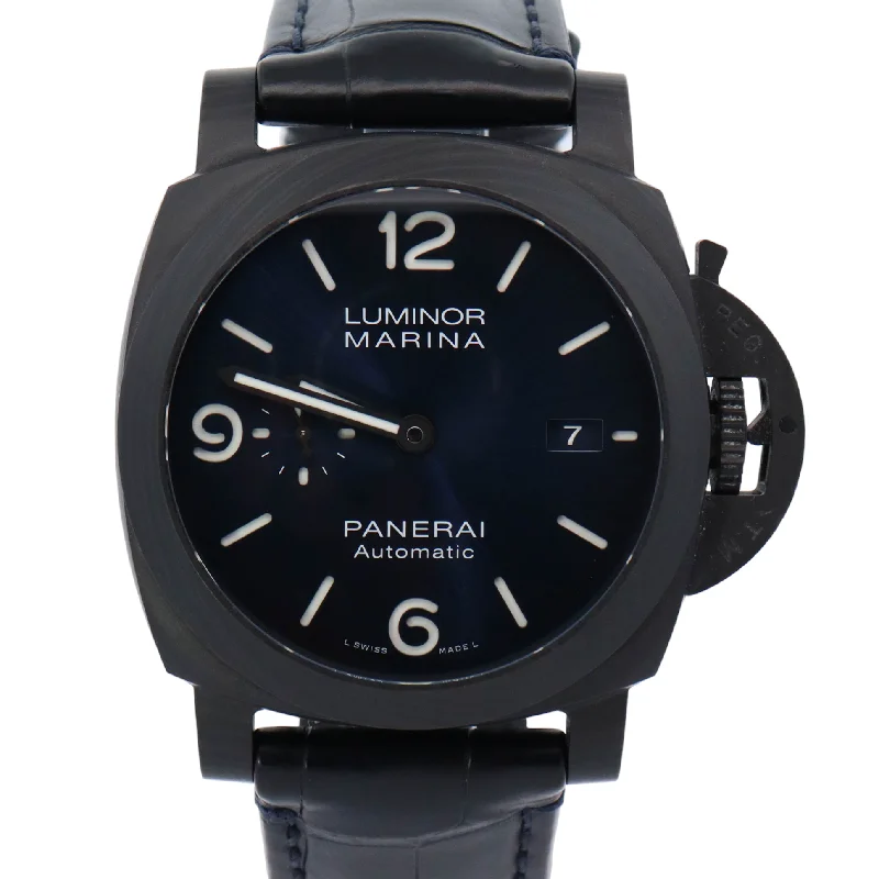 custom bar necklace for personalized gifts-Panerai Luminor Marina 44mm Carbon Blue Arabic & Stick Dial Watch Reference# PAM01664