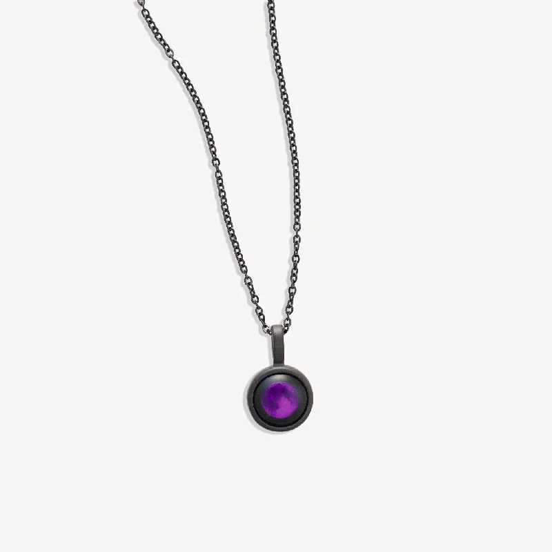 silver pendant necklace with gemstone for layering-Purple Moon Sky Light Necklace in Black Matte