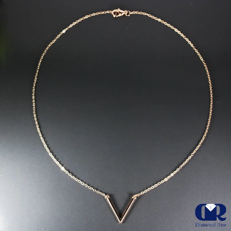 unique silver chain necklace for women-Solid 14K Gold V Shape Necklace 16"