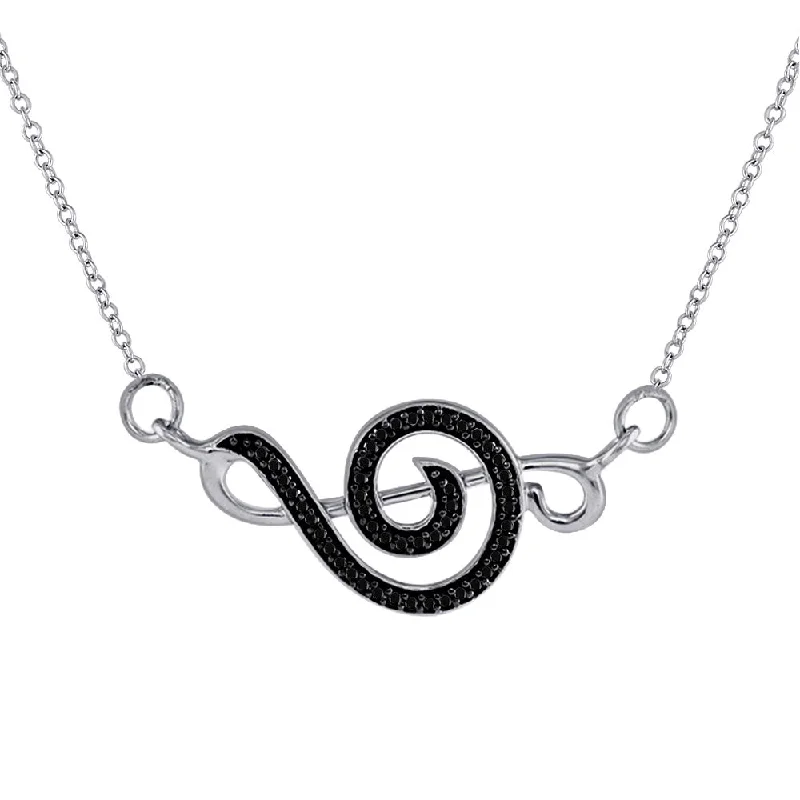 minimalist bar pendant necklace for men-Sterling Silver Womens Round Black Color Enhanced Diamond Treble Clef Necklace 1/8 Cttw