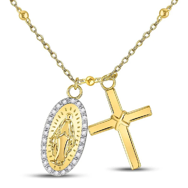 adjustable gold pendant necklace for versatility-Sterling Silver Womens Round Diamond Rosary Cross Necklace 1/10 Cttw