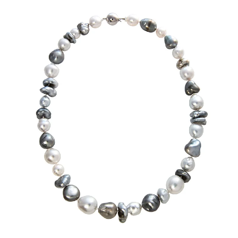 custom silver necklace with photo charm-Tahitian South Sea Pearl 14K White Gold Ball Clasp Necklace